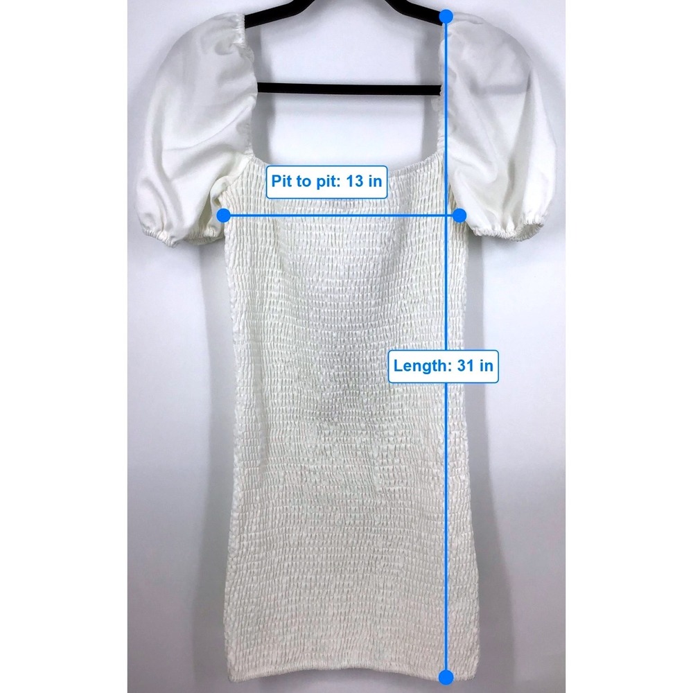 PrettyLittleThing White Smocked Puff Sleeve Square Neck Mini Dress Size 6‎ - Picture 6 of 8